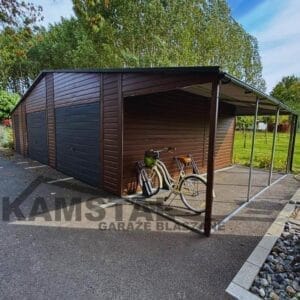 GARAŻ BLASZANY 10X5 + WIATA 2X5 | DREWNOPODOBNY