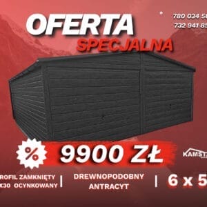 GARAŻ BLASZANY 6X5 DREWNOPODOBNY ANTRACYT | DWUSTANOWISKOWY | PROMOCJA!